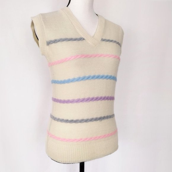 Vintage 1970s Jane Colby Pale Yellow Striped Knit Sweater - Picture 3 of 13
